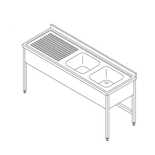 Spoeltafel - 150 x 70 cm - 2 Wasbakken - incl. Spatrand