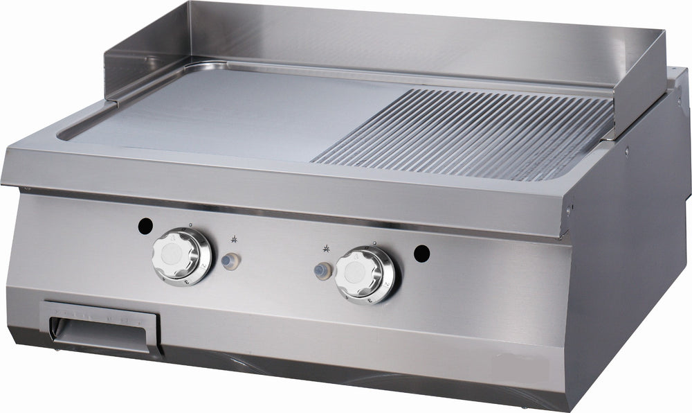 Heavy Duty Grillplaat - Half Gegroefd - Dubbel - 70 cm Diep - Gas