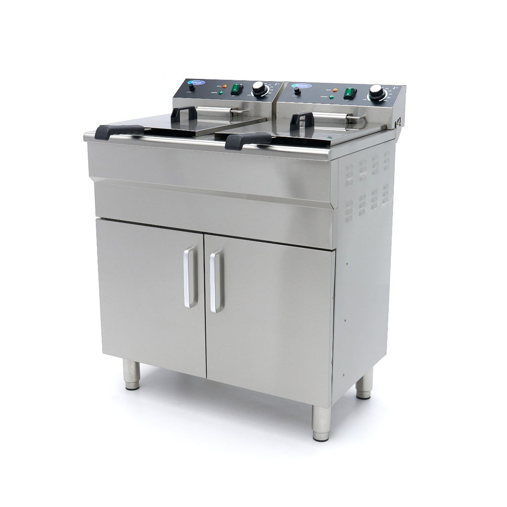 Frituurpan - 2 x 16 L - 2 Manden - met Tapkraan en Opbergruimte - 230V