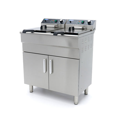Frituurpan - 2 x 16 L - 2 Manden - met Tapkraan en Opbergruimte - 230V