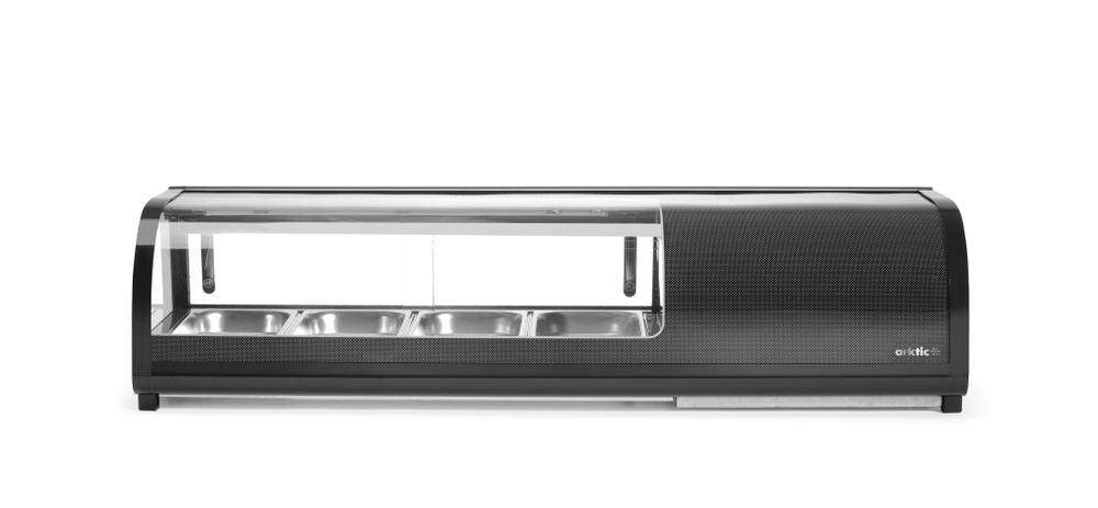 Sushi display, Arktic, Containers inbegrepen: 4x GN 1/3 (H) 40 mm., Zwart, 230V/190W, 426x1177x(H)296mm