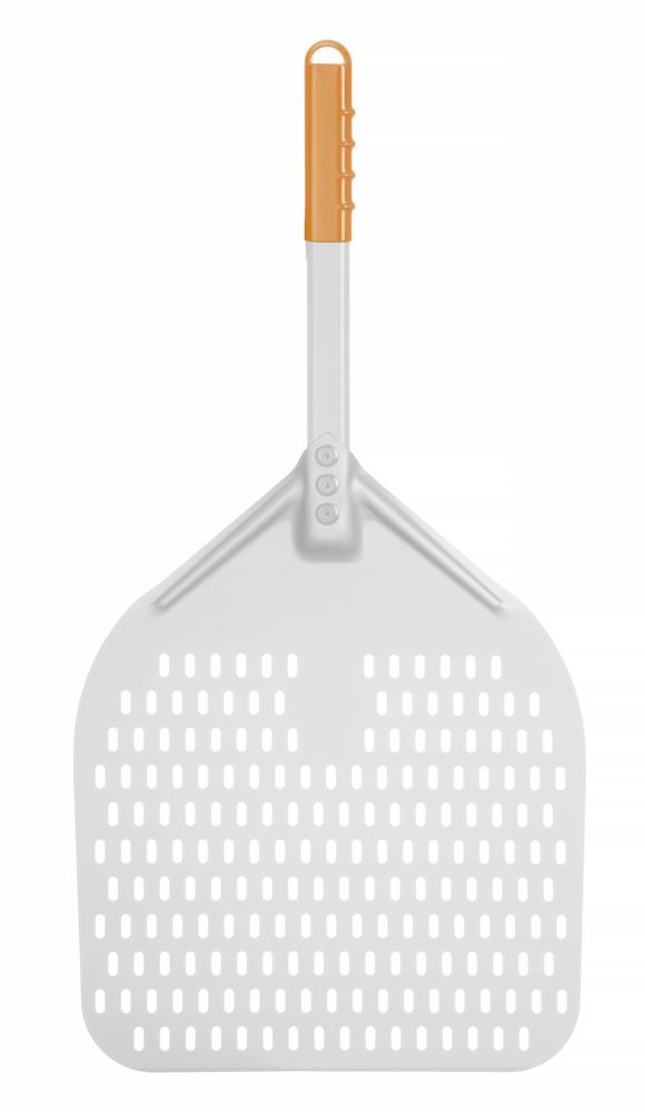 Pizzaschep vierkant geperforeerd met korte handgreep, HENDI, 350x710mm