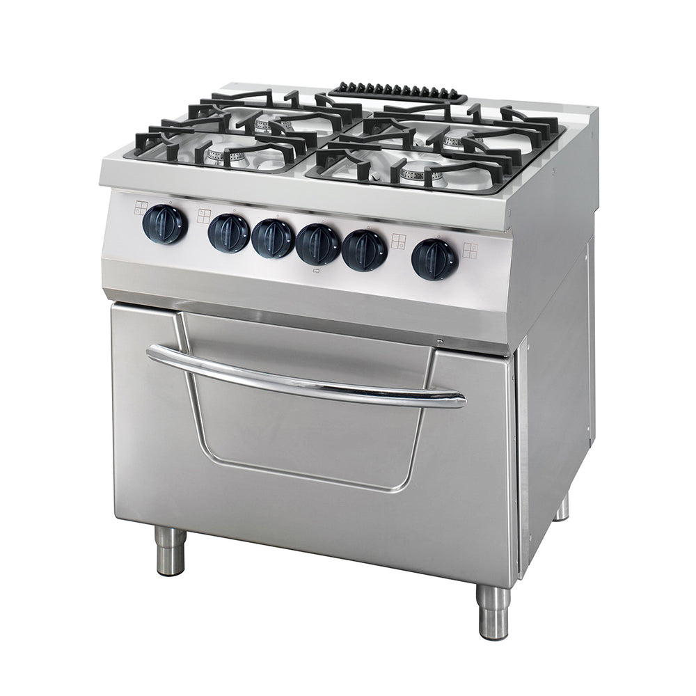 Heavy Duty Fornuis - 4 Pitten - Dubbel - 70 cm Diep - 36 kW - Gas incl. Elektrische Oven