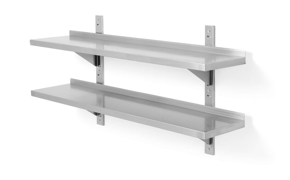 Dubbele wandplank, in hoogte verstelbaar, met 2 beugels, HENDI, 1200x300x(H)600mm