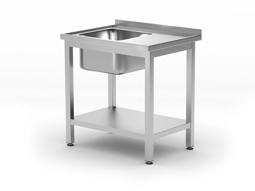 Spoeltafel met plank – geschroefd, diepte 600 mm, HENDI, Profi Line, Linkerkant, 800x600x(H)850mm