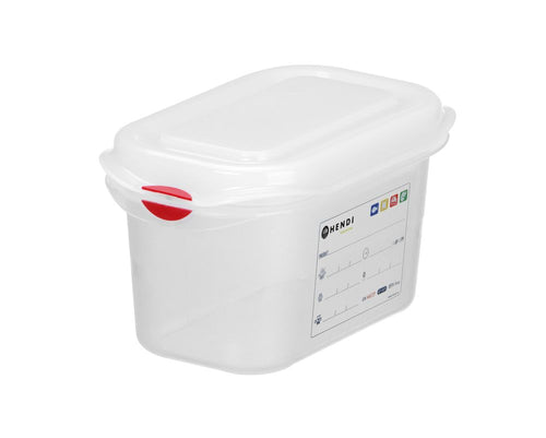 GN 1/9 container, polypropyleen, HENDI, GN 1/9, 1L, Transparant, 176x108x(H)100mm, Rechthoekig
