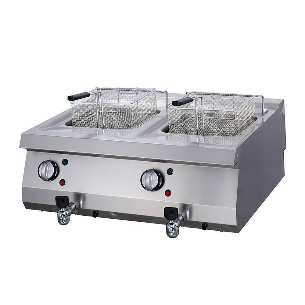 Heavy Duty Friteuse - 2 x 12 L - Dubbel - 70 cm Diep - met Tapkraan - Elektrisch