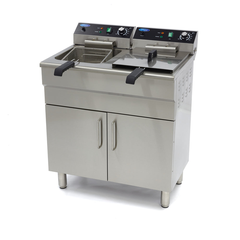 Frituurpan - 2x 16 L - 2 Manden - met Tapkraan en Opbergruimte - 400V