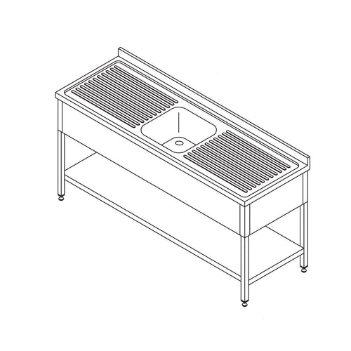Spoeltafel - 140 x 70 cm - 1 Wasbak - incl. Spatrand en Onderschap