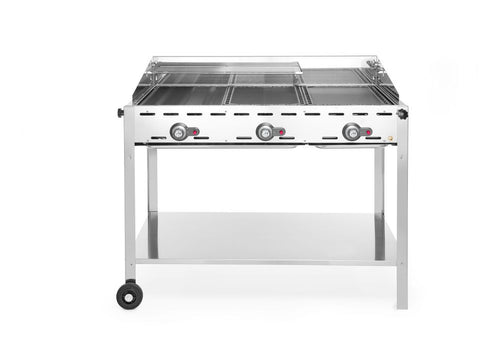 Green Fire met 3 branders, HENDI, Profi Line, Uitgerust met een onderplateau en wielen., 17,4kW, 1078x612x(H)825mm