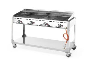Green Fire met 4 branders, HENDI, Profi Line, op verrijdbaar onderstel, Lichtgrijs, 22kW, 1400x612x(H)825mm