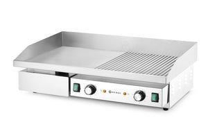 Bakplaat, half vlak, half geribbeld, HENDI, Budget Line, 400V/4400W, 720x460x(H)241mm
