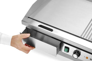 Bakplaat, half vlak, half geribbeld, HENDI, Budget Line, 400V/4400W, 720x460x(H)241mm