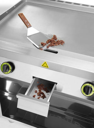 Gladde gasgrillplaat gemonteerd op een onderkast, gesloten aan drie zijden, HENDI, Kitchen Line, 10kW, 800x700x(H)900mm