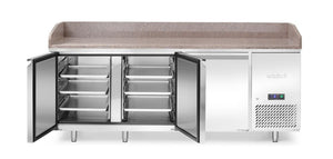 Pizzawerkbank met granieten werkblad, 3 deuren, Arktic, 375L, graniet, 230V/400W, 800x2010x(H)875mm