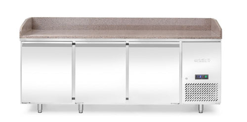 Pizzawerkbank met granieten werkblad, 3 deuren, Arktic, 375L, graniet, 230V/400W, 800x2010x(H)875mm