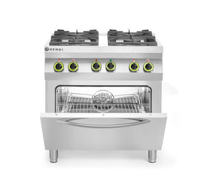Gasfornuis 4-pits met convectieoven GN 1/1, HENDI, Kitchen Line, 230V/3000W, 19kW, 800x722x(H)900mm