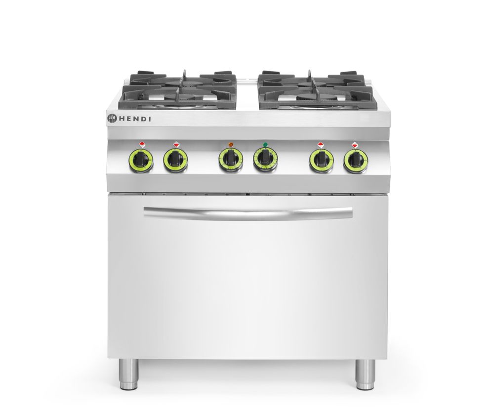 Gasfornuis 4-pits met convectieoven GN 1/1, HENDI, Kitchen Line, 230V/3000W, 19kW, 800x722x(H)900mm