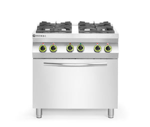 Gasfornuis 4-pits met convectieoven GN 1/1, HENDI, Kitchen Line, 230V/3000W, 19kW, 800x722x(H)900mm