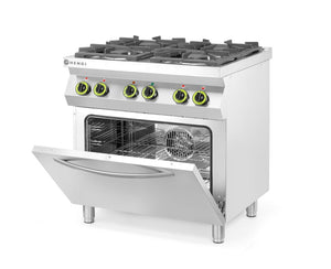 Gasfornuis 4-pits met convectieoven GN 1/1, HENDI, Kitchen Line, 230V/3000W, 19kW, 800x722x(H)900mm