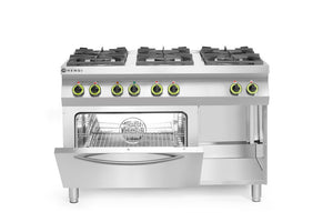 Gasfornuis Kitchen Line 6-pits met convectieoven GN 1/1, HENDI, Kitchen Line, 230V/3000W, 28,5kW, 1200x722x(H)900mm