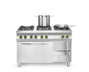 Gasfornuis Kitchen Line 6-pits met convectieoven GN 1/1, HENDI, Kitchen Line, 230V/3000W, 28,5kW, 1200x722x(H)900mm