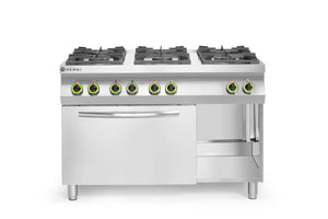 Gasfornuis Kitchen Line 6-pits met convectieoven GN 1/1, HENDI, Kitchen Line, 230V/3000W, 28,5kW, 1200x722x(H)900mm