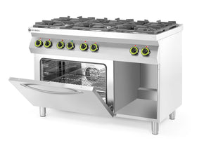 Gasfornuis Kitchen Line 6-pits met convectieoven GN 1/1, HENDI, Kitchen Line, 230V/3000W, 28,5kW, 1200x722x(H)900mm