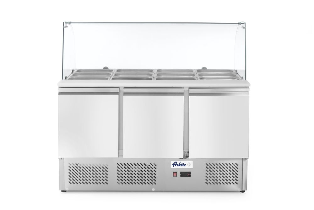 Saladette met 3 deuren en glazen vitrine 380L, Arktic, 254L, 230V/310W, 700x1365x(H)1300mm