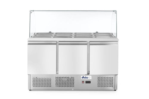Saladette met 3 deuren en glazen vitrine 380L, Arktic, 254L, 230V/310W, 700x1365x(H)1300mm