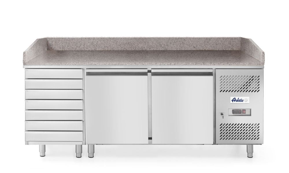 Pizzawerkbank met 2 deuren en 7 lades 280L, Arktic, 250L, 230V/250W, 800x2010x(H)840mm