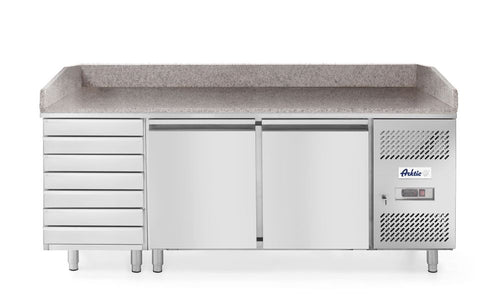 Pizzawerkbank met 2 deuren en 7 lades 280L, Arktic, 250L, 230V/250W, 800x2010x(H)840mm