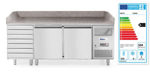 Pizzawerkbank met 2 deuren en 7 lades 280L, Arktic, 250L, 230V/250W, 800x2010x(H)840mm