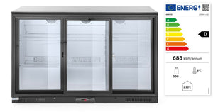 Backbar koelkast met drie schuifdeuren, Arktic, 254L, Zwart, 230V/160W, 1350x520x(H)865mm