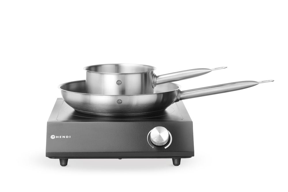 Set: Inductie kookplaat 3500W + steelpan + koekenpan, HENDI, Zwart, 230V/3500W, 320x395x(H)95mm