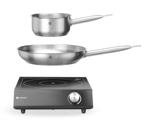 Set: Inductie kookplaat 3500W + steelpan + koekenpan, HENDI, Zwart, 230V/3500W, 320x395x(H)95mm
