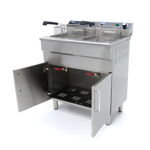 Frituurpan - 2 x 16 L - 2 Manden - met Tapkraan en Opbergruimte - 230V