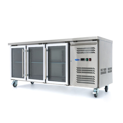 Koelwerkbank - 180 cm - 3 Glazen Deuren