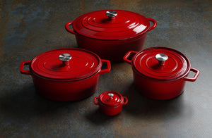 Braadpan geëmailleerd gietijzer, HENDI, 3,7L, Rood, 317x240x(H)105mm, Rond