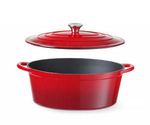Braadpan geëmailleerd gietijzer, HENDI, 6,88L, Rood, 405x255x(H)134mm, Ovaal