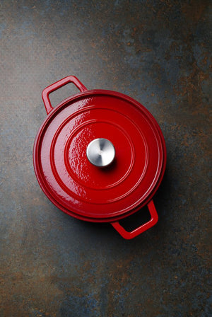 Braadpan geëmailleerd gietijzer, HENDI, 3,7L, Rood, 317x240x(H)105mm, Rond