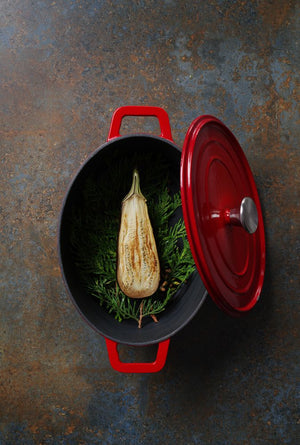 Braadpan geëmailleerd gietijzer, HENDI, 4,4L, Rood, 365x220x(H)115mm, Ovaal