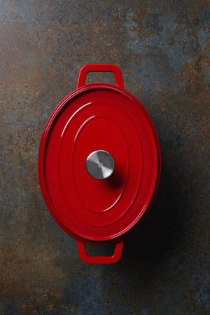 Braadpan geëmailleerd gietijzer, HENDI, 4,4L, Rood, 365x220x(H)115mm, Ovaal