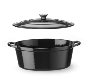 Braadpan geëmailleerd gietijzer, HENDI, 6,88L, Zwart, 405x255x(H)134mm, Ovaal
