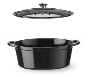 Braadpan geëmailleerd gietijzer, HENDI, 6,88L, Zwart, 405x255x(H)134mm, Ovaal