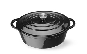 Braadpan geëmailleerd gietijzer, HENDI, 6,88L, Zwart, 405x255x(H)134mm, Ovaal