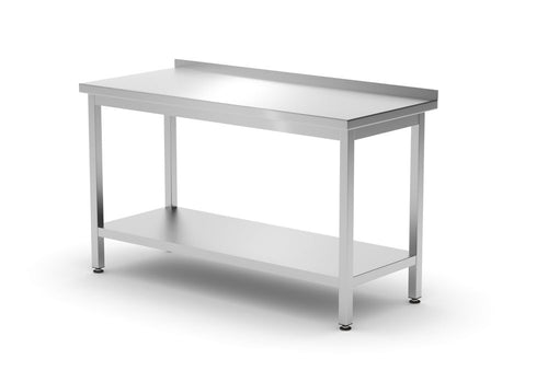 Wandtafel met plank – geschroefd, diepte 600 mm, HENDI, Profi Line, 1400x600x(H)850mm
