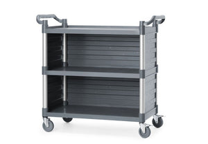 Serveerwagen polypropyleen met 3 bladen, groot, AmerBox, Inclusief zijpanelen, 1010x500x(H)960mm