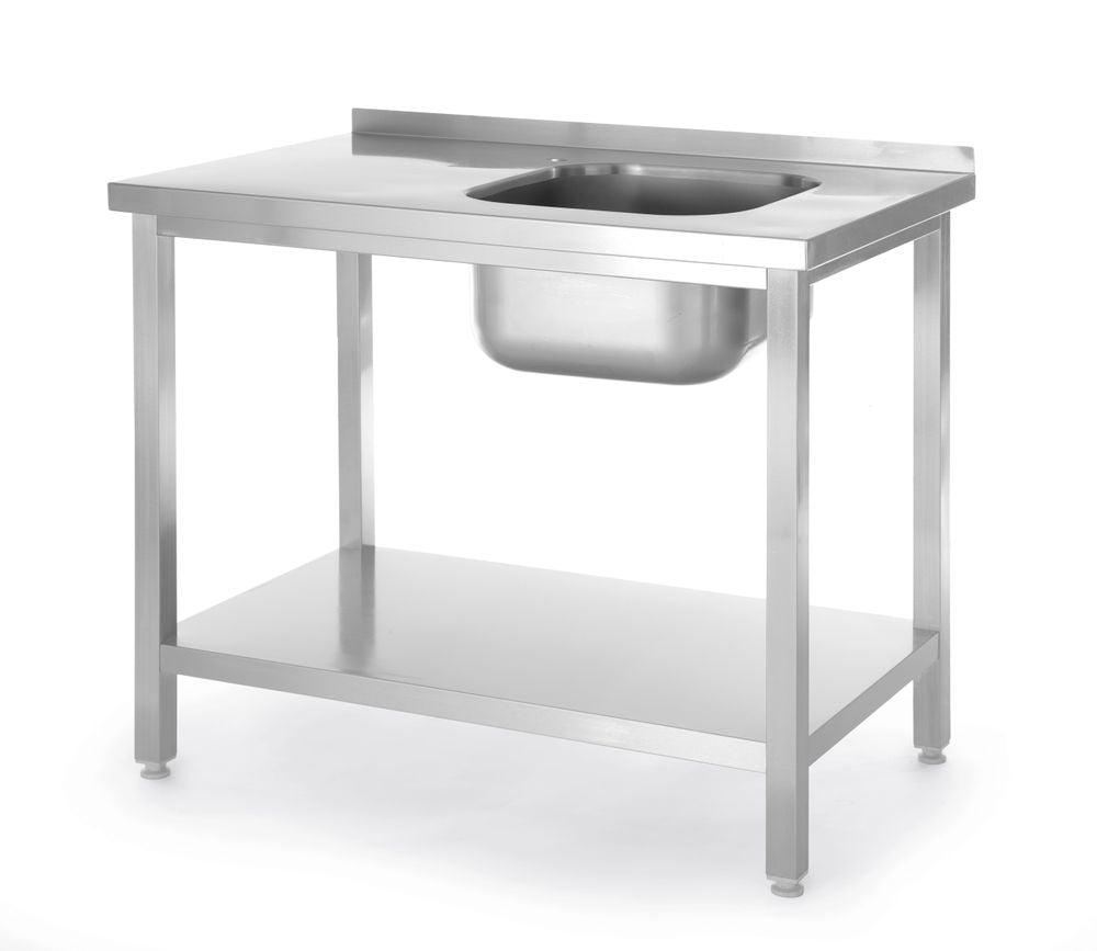 Spoeltafel met legplank, met bouten, HENDI, Kitchen Line, Spoelbak aan de linkerkant, 1000x600x(H)850mm