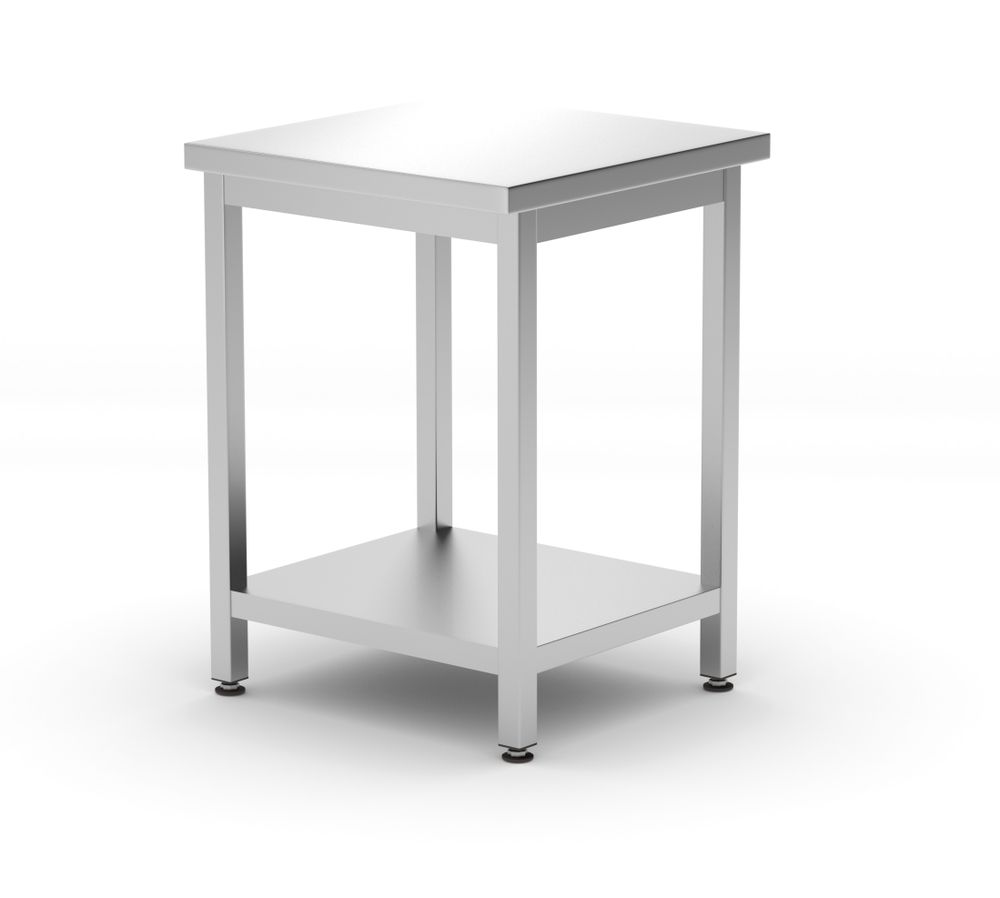 Centrale tafel met plank - geschroefd, diepte 600 mm, HENDI, Kitchen Line, 600x600x(H)850mm